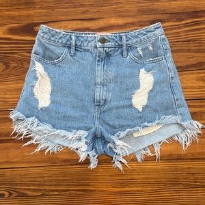 Show Me Your MuMu Light Blue Distressed Denim Shorts